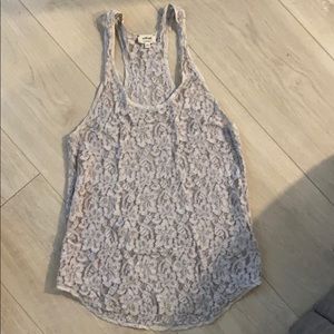 Wilfred aritzia grey-white lace tank top
